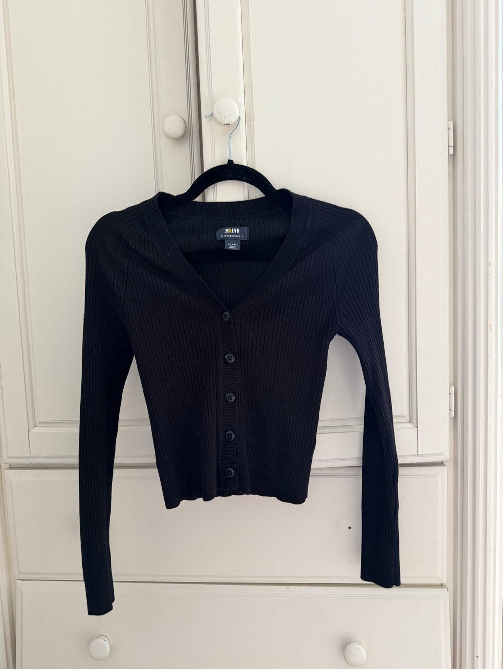 Anthropologie Maeve Black Ribbed V-neck Top
